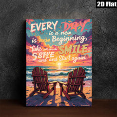 2D flat 1pc Coastal Beach Chairs Sunset Ocean View Wall Art Living Room Bedroom Decor Modern Farmhouse Gallery Wrapped Canvas Prints Ready to Hang Inspirational Home Décor