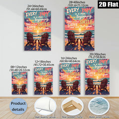 2D flat 1pc Coastal Beach Chairs Sunset Ocean View Wall Art Living Room Bedroom Decor Modern Farmhouse Gallery Wrapped Canvas Prints Ready to Hang Inspirational Home Décor