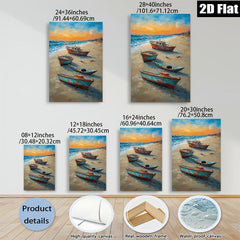 2D flat 1pc Coastal Beach Fishing Boats Sunset Ocean Wall Art Living Room Bedroom Decor Gallery Wrapped Canvas Prints Modern Farmhouse Rustic Chic