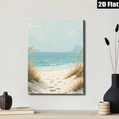 2D flat 1pc Coastal Beach Footprints Serene Ocean View Living Room Bedroom Wall Decor Farmhouse Style Modern Art Canvas Prints Inspirational Gift Ideas