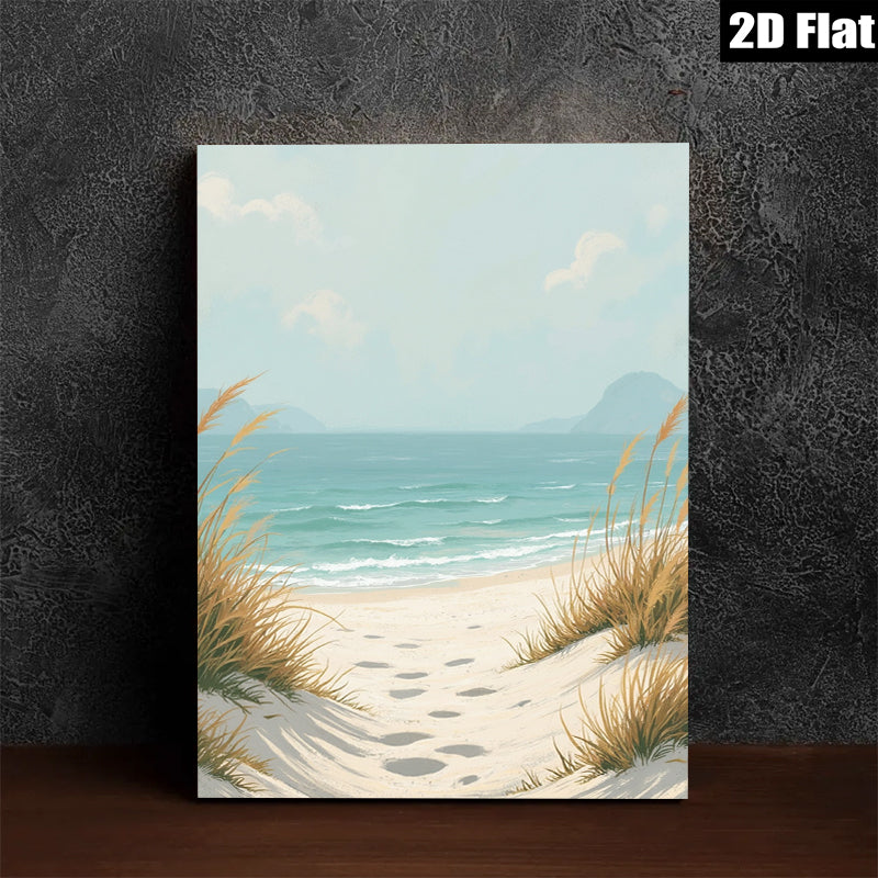 2D flat 1pc Coastal Beach Footprints Serene Ocean View Living Room Bedroom Wall Decor Farmhouse Style Modern Art Canvas Prints Inspirational Gift Ideas