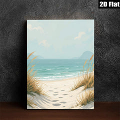 2D flat 1pc Coastal Beach Footprints Serene Ocean View Living Room Bedroom Wall Decor Farmhouse Style Modern Art Canvas Prints Inspirational Gift Ideas