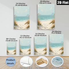 2D flat 1pc Coastal Beach Footprints Serene Ocean View Living Room Bedroom Wall Decor Farmhouse Style Modern Art Canvas Prints Inspirational Gift Ideas