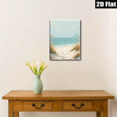 2D flat 1pc Coastal Beach Footprints Serene Ocean View Living Room Bedroom Wall Decor Farmhouse Style Modern Art Canvas Prints Inspirational Gift Ideas