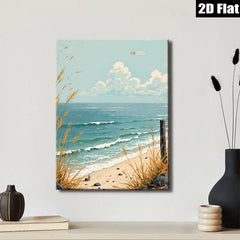 2D flat 1pc Coastal Beach Grass Ocean Waves Scenic Wall Art for Living Room Bedroom Home Decor Farmhouse Style Canvas Prints