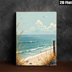 2D flat 1pc Coastal Beach Grass Ocean Waves Scenic Wall Art for Living Room Bedroom Home Decor Farmhouse Style Canvas Prints