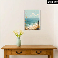 2D flat 1pc Coastal Beach Grass Ocean Waves Scenic Wall Art for Living Room Bedroom Home Decor Farmhouse Style Canvas Prints