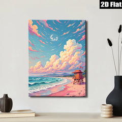 2D flat 1pc Coastal Beach Lifeguard Tower Sunset Ocean Wall Art for Living Room Bedroom Decor Modern Farmhouse Style Canvas Prints Wrapped Ready to Hang