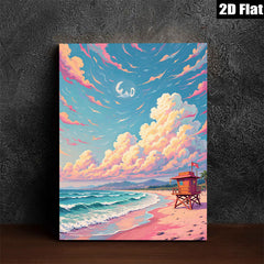 2D flat 1pc Coastal Beach Lifeguard Tower Sunset Ocean Wall Art for Living Room Bedroom Decor Modern Farmhouse Style Canvas Prints Wrapped Ready to Hang