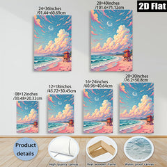 2D flat 1pc Coastal Beach Lifeguard Tower Sunset Ocean Wall Art for Living Room Bedroom Decor Modern Farmhouse Style Canvas Prints Wrapped Ready to Hang