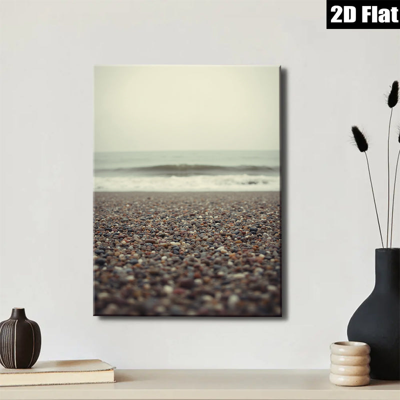 2D flat 1pc Coastal Beach Pebble Shoreline Scene Wall Art For Living Room Bedroom Home Decor Modern Farmhouse Rustic Gallery Wrapped Canvas Prints