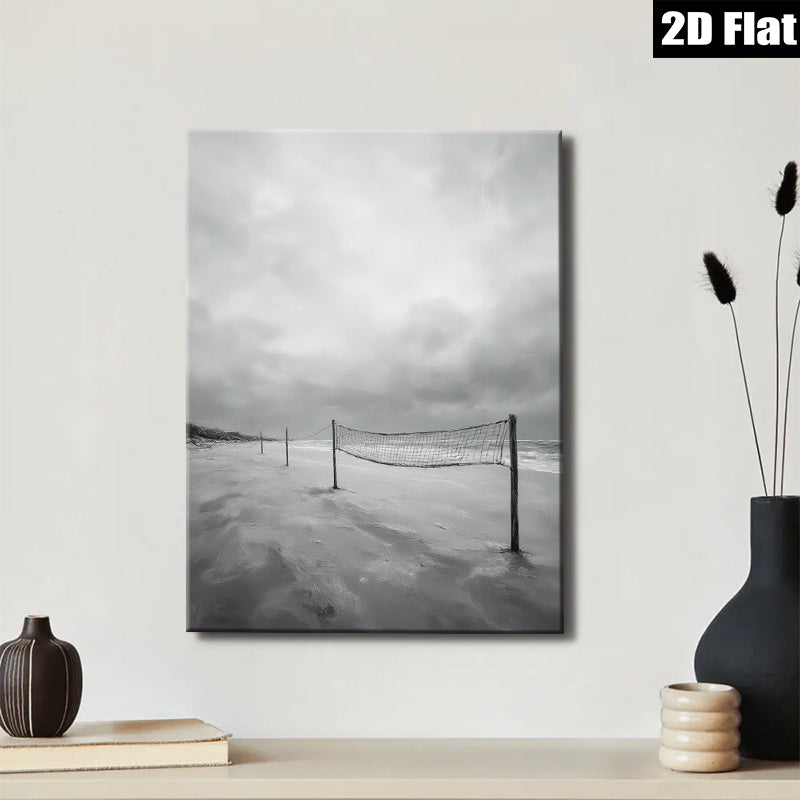 2D flat 1pc Coastal Beach Volleyball Net Scene Ocean Wall Art Living Room Bedroom Decor Farmhouse Style Canvas Prints Gallery Wrapped Ready To Hang
