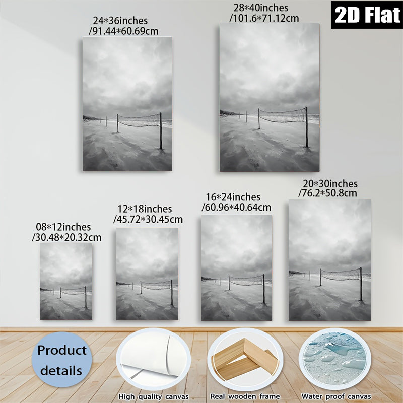 2D flat 1pc Coastal Beach Volleyball Net Scene Ocean Wall Art Living Room Bedroom Decor Farmhouse Style Canvas Prints Gallery Wrapped Ready To Hang