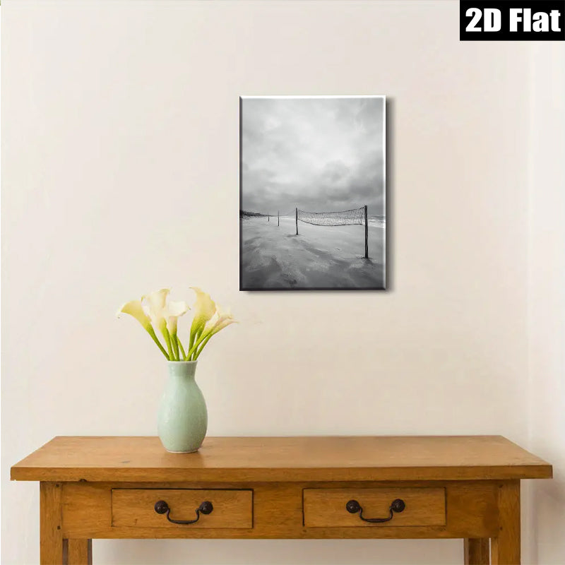 2D flat 1pc Coastal Beach Volleyball Net Scene Ocean Wall Art Living Room Bedroom Decor Farmhouse Style Canvas Prints Gallery Wrapped Ready To Hang