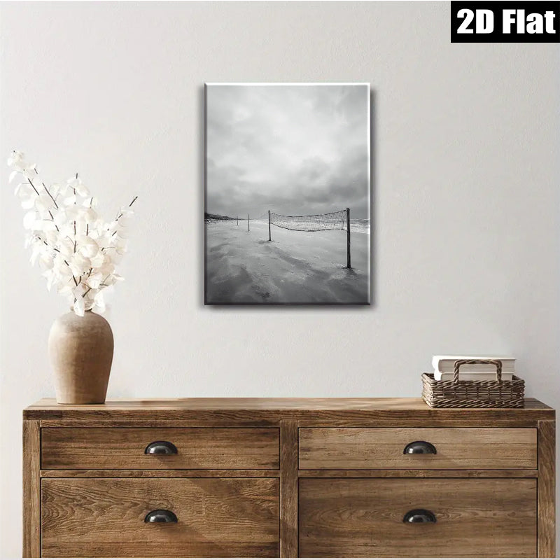 2D flat 1pc Coastal Beach Volleyball Net Scene Ocean Wall Art Living Room Bedroom Decor Farmhouse Style Canvas Prints Gallery Wrapped Ready To Hang
