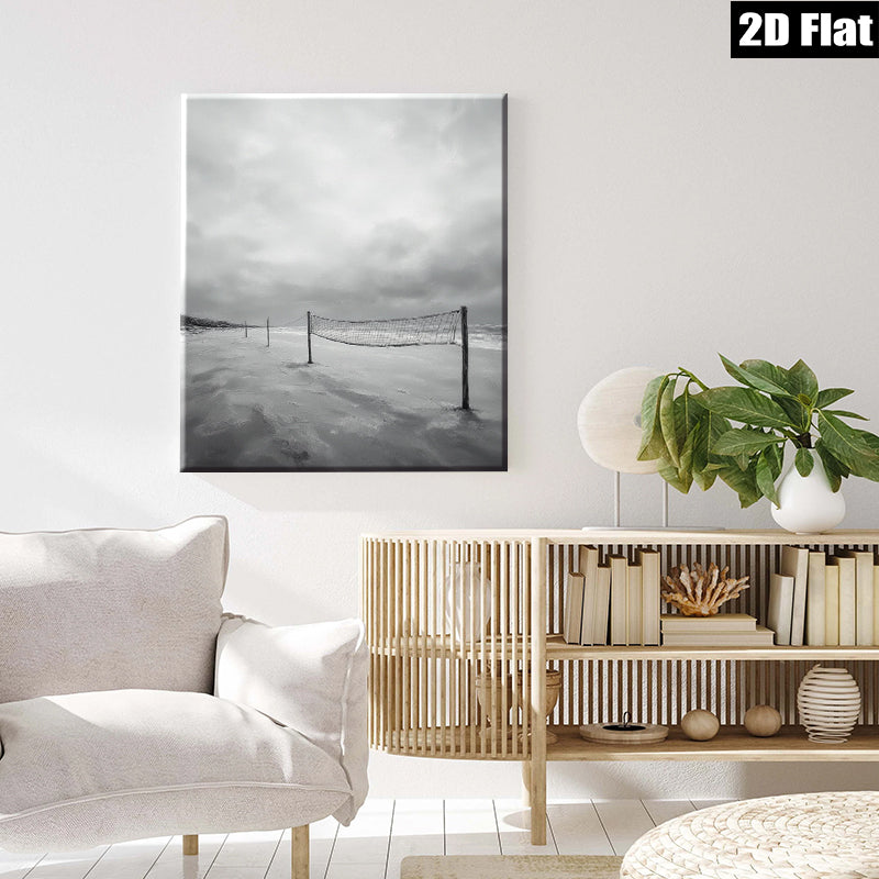 2D flat 1pc Coastal Beach Volleyball Net Scene Ocean Wall Art Living Room Bedroom Decor Farmhouse Style Canvas Prints Gallery Wrapped Ready To Hang