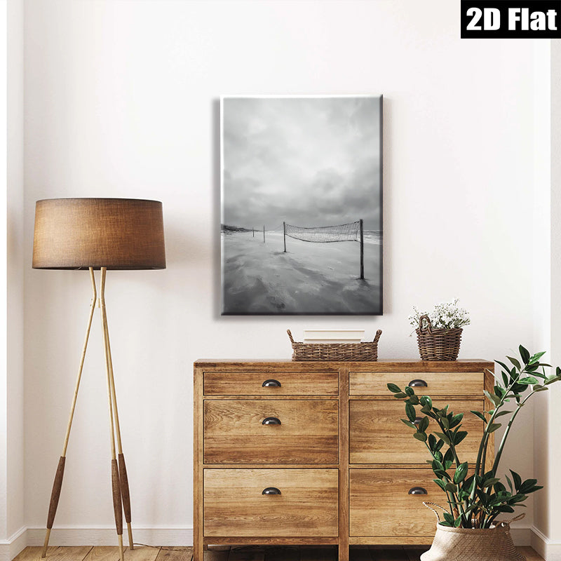 2D flat 1pc Coastal Beach Volleyball Net Scene Ocean Wall Art Living Room Bedroom Decor Farmhouse Style Canvas Prints Gallery Wrapped Ready To Hang