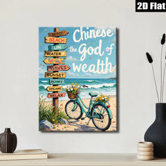 2D flat 1pc Coastal Bicycle Beach Road Sign Wall Art Decor for Living Room Bedroom Bathroom Home Office Gallery Wrapped Canvas Prints Ready to Hang Farmhouse Style