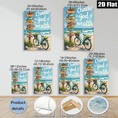 2D flat 1pc Coastal Bicycle Beach Road Sign Wall Art Decor for Living Room Bedroom Bathroom Home Office Gallery Wrapped Canvas Prints Ready to Hang Farmhouse Style