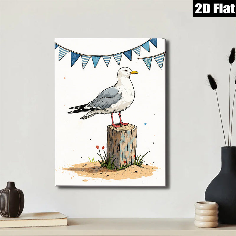 2D flat 1pc Coastal Bird on Post Seaside Wall Art for Living Room Bedroom Bathroom Decor Farmhouse Style Canvas Prints Ready to Hang