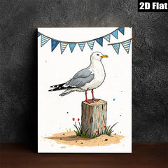 2D flat 1pc Coastal Bird on Post Seaside Wall Art for Living Room Bedroom Bathroom Decor Farmhouse Style Canvas Prints Ready to Hang