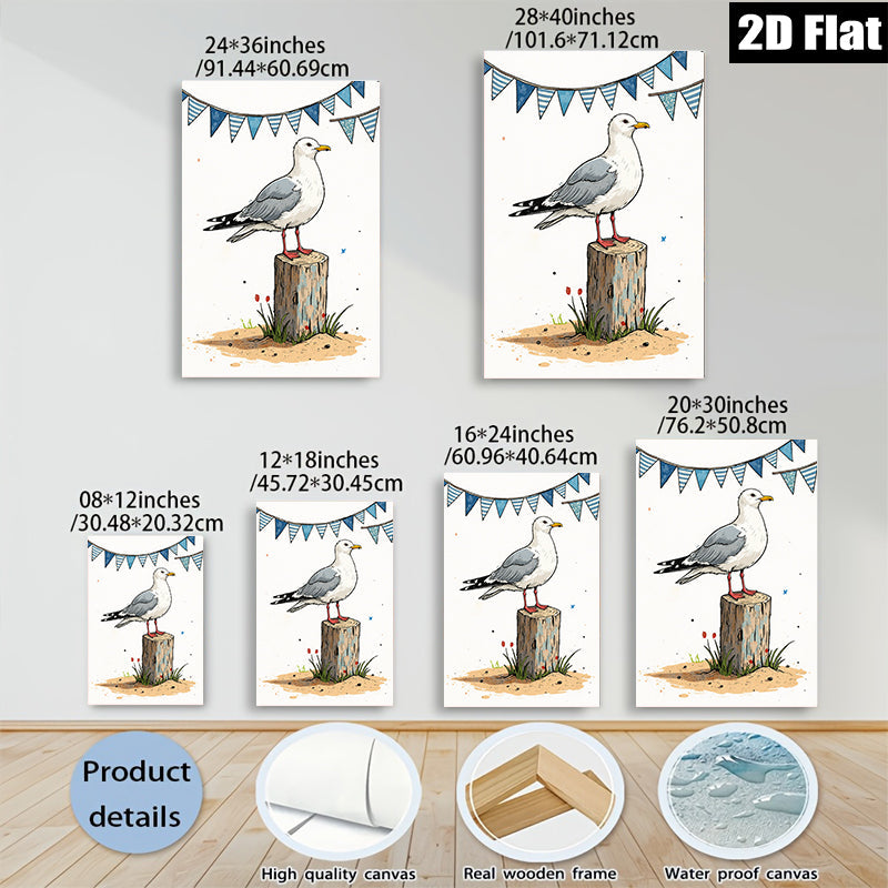2D flat 1pc Coastal Bird on Post Seaside Wall Art for Living Room Bedroom Bathroom Decor Farmhouse Style Canvas Prints Ready to Hang
