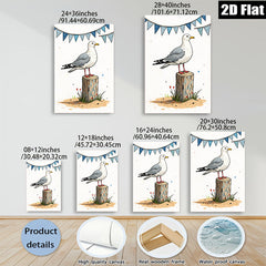 2D flat 1pc Coastal Bird on Post Seaside Wall Art for Living Room Bedroom Bathroom Decor Farmhouse Style Canvas Prints Ready to Hang