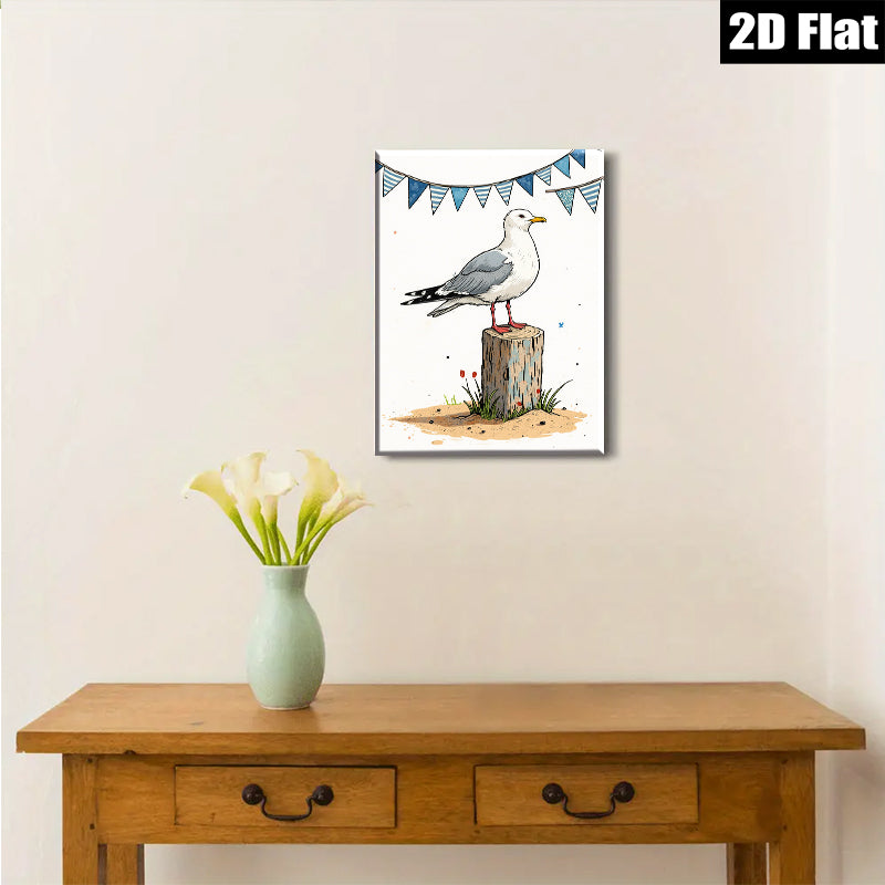 2D flat 1pc Coastal Bird on Post Seaside Wall Art for Living Room Bedroom Bathroom Decor Farmhouse Style Canvas Prints Ready to Hang