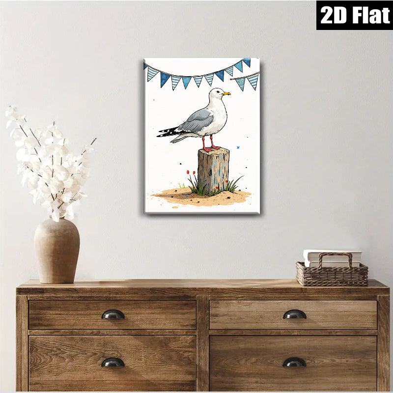 2D flat 1pc Coastal Bird on Post Seaside Wall Art for Living Room Bedroom Bathroom Decor Farmhouse Style Canvas Prints Ready to Hang