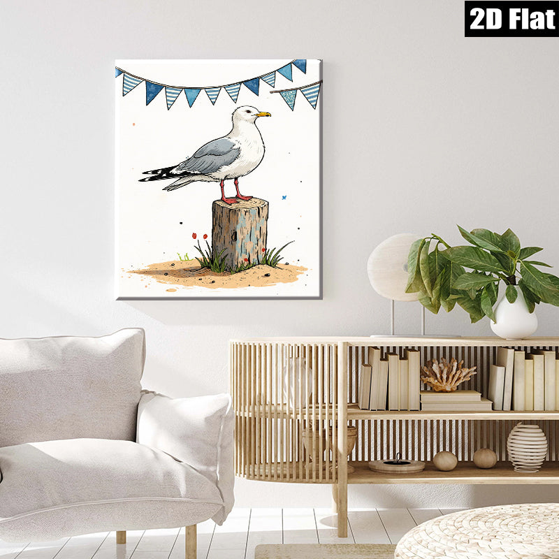 2D flat 1pc Coastal Bird on Post Seaside Wall Art for Living Room Bedroom Bathroom Decor Farmhouse Style Canvas Prints Ready to Hang