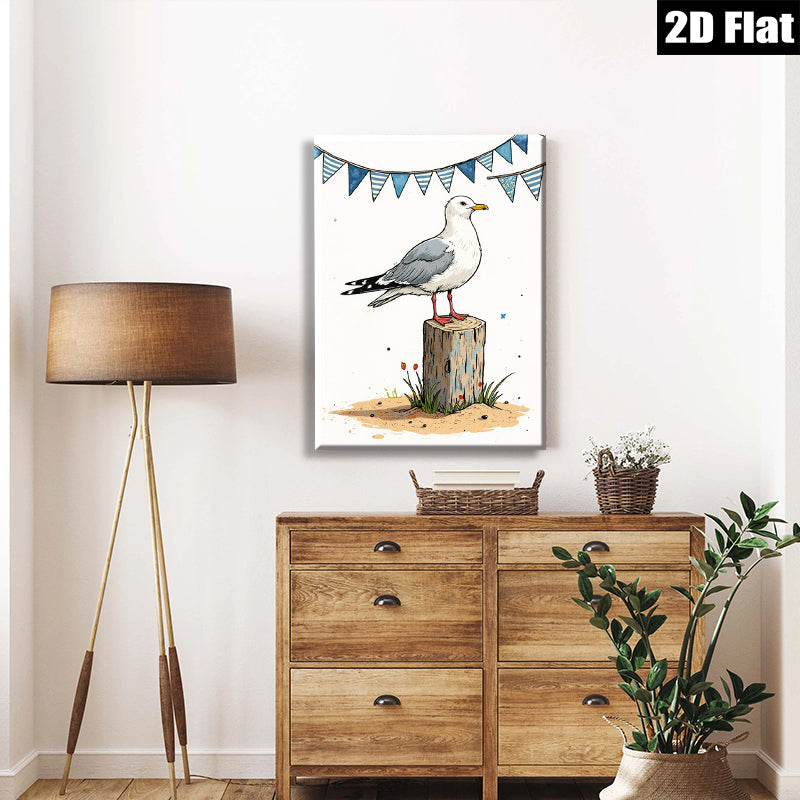 2D flat 1pc Coastal Bird on Post Seaside Wall Art for Living Room Bedroom Bathroom Decor Farmhouse Style Canvas Prints Ready to Hang
