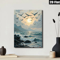 2D flat 1pc Coastal Birds Soaring Ocean Waves Living Room Bedroom Gallery Wall Art Modern Farmhouse Rustic Decor Home Gifts