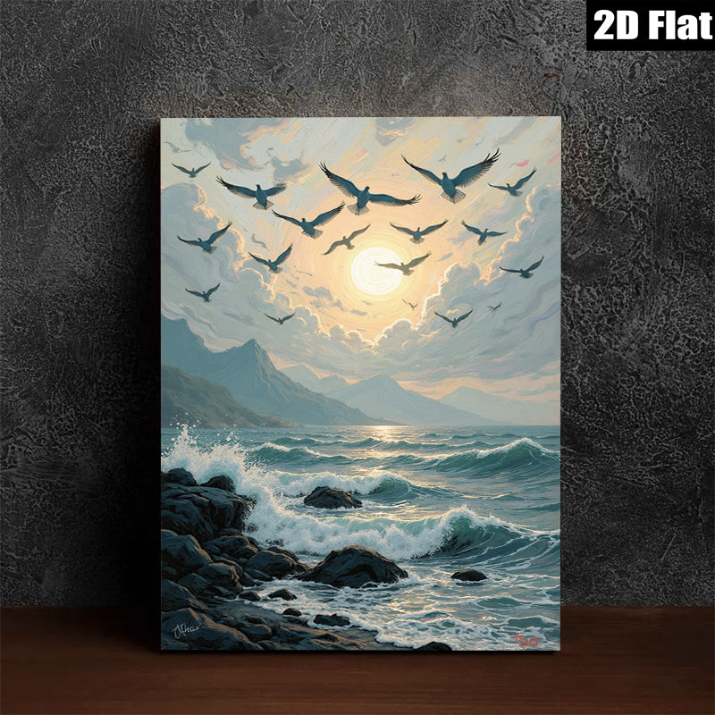 2D flat 1pc Coastal Birds Soaring Ocean Waves Living Room Bedroom Gallery Wall Art Modern Farmhouse Rustic Decor Home Gifts