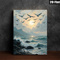 2D flat 1pc Coastal Birds Soaring Ocean Waves Living Room Bedroom Gallery Wall Art Modern Farmhouse Rustic Decor Home Gifts