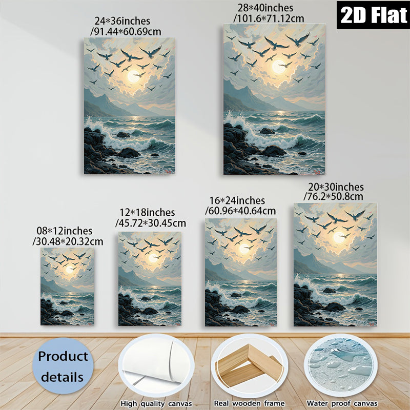 2D flat 1pc Coastal Birds Soaring Ocean Waves Living Room Bedroom Gallery Wall Art Modern Farmhouse Rustic Decor Home Gifts