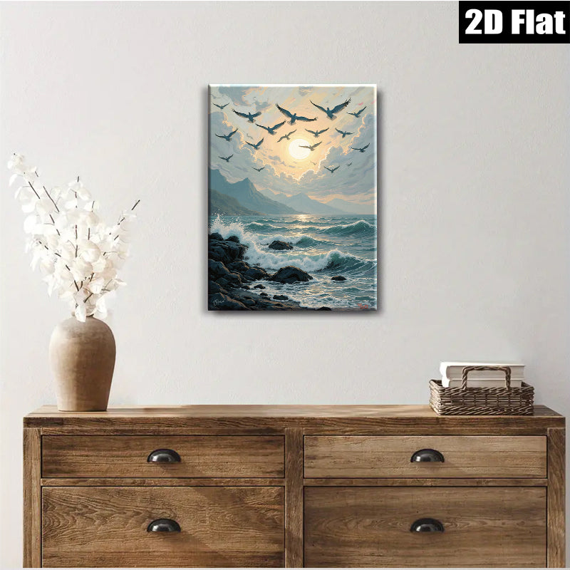 2D flat 1pc Coastal Birds Soaring Ocean Waves Living Room Bedroom Gallery Wall Art Modern Farmhouse Rustic Decor Home Gifts