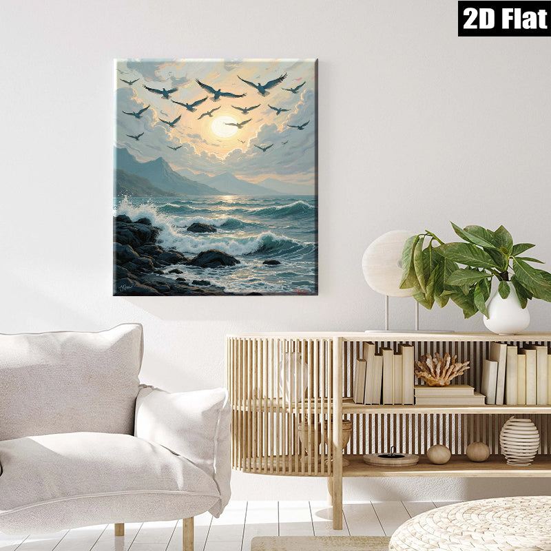 2D flat 1pc Coastal Birds Soaring Ocean Waves Living Room Bedroom Gallery Wall Art Modern Farmhouse Rustic Decor Home Gifts
