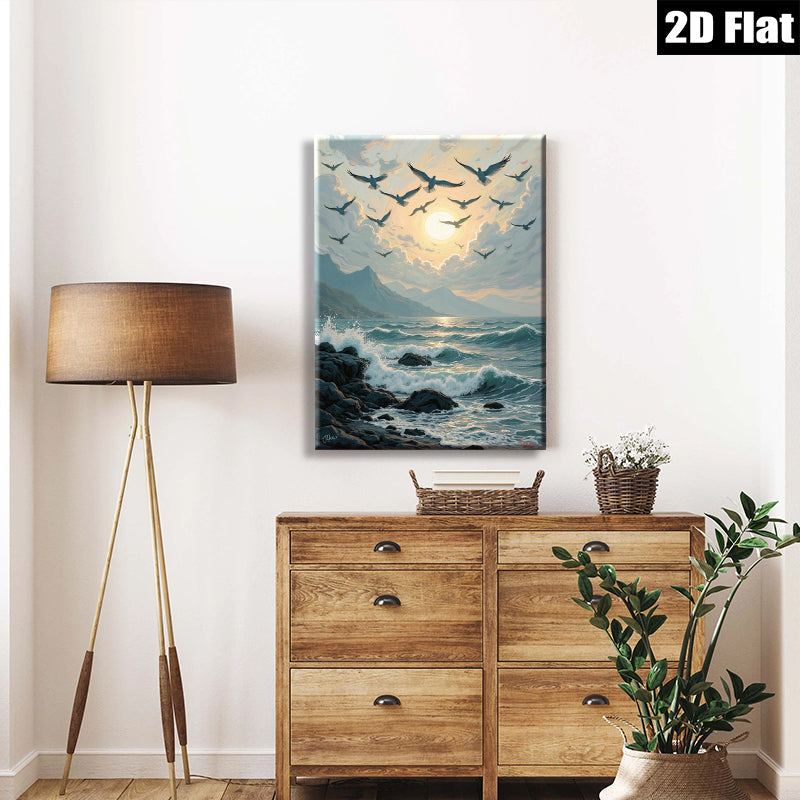 2D flat 1pc Coastal Birds Soaring Ocean Waves Living Room Bedroom Gallery Wall Art Modern Farmhouse Rustic Decor Home Gifts