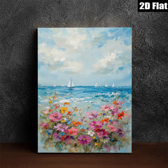 2D flat 1pc Coastal Bloom Sailing Boats Ocean View Wall Art Canvas Prints for Living Room Bedroom Home Decor Farmhouse Style Modern Artwork