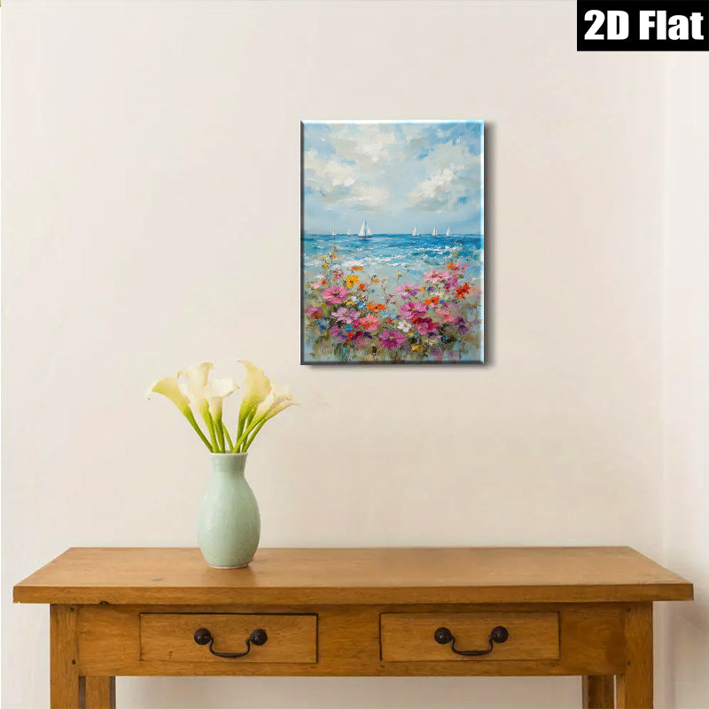 2D flat 1pc Coastal Bloom Sailing Boats Ocean View Wall Art Canvas Prints for Living Room Bedroom Home Decor Farmhouse Style Modern Artwork