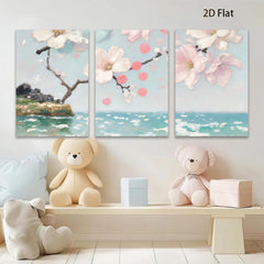 2D flat 1pc Coastal Bloom Serene Ocean Floral Canvas Wall Art for Living Room Bedroom Home Decor Farmhouse Style Modern Gallery Wrapped Ready to Hang