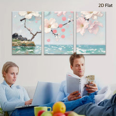 2D flat 1pc Coastal Bloom Serene Ocean Floral Canvas Wall Art for Living Room Bedroom Home Decor Farmhouse Style Modern Gallery Wrapped Ready to Hang