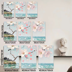 2D flat 1pc Coastal Bloom Serene Ocean Floral Canvas Wall Art for Living Room Bedroom Home Decor Farmhouse Style Modern Gallery Wrapped Ready to Hang