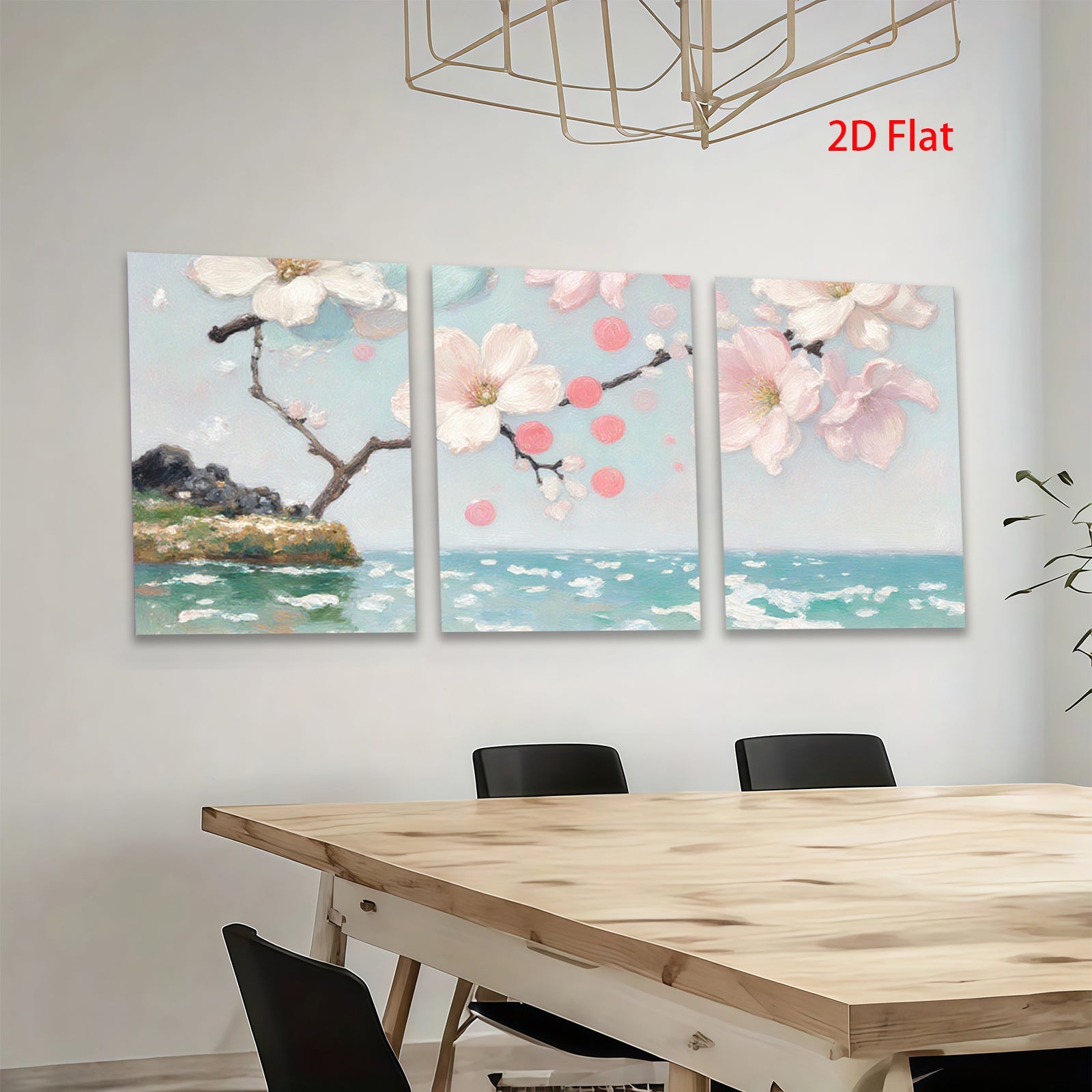 2D flat 1pc Coastal Bloom Serene Ocean Floral Canvas Wall Art for Living Room Bedroom Home Decor Farmhouse Style Modern Gallery Wrapped Ready to Hang
