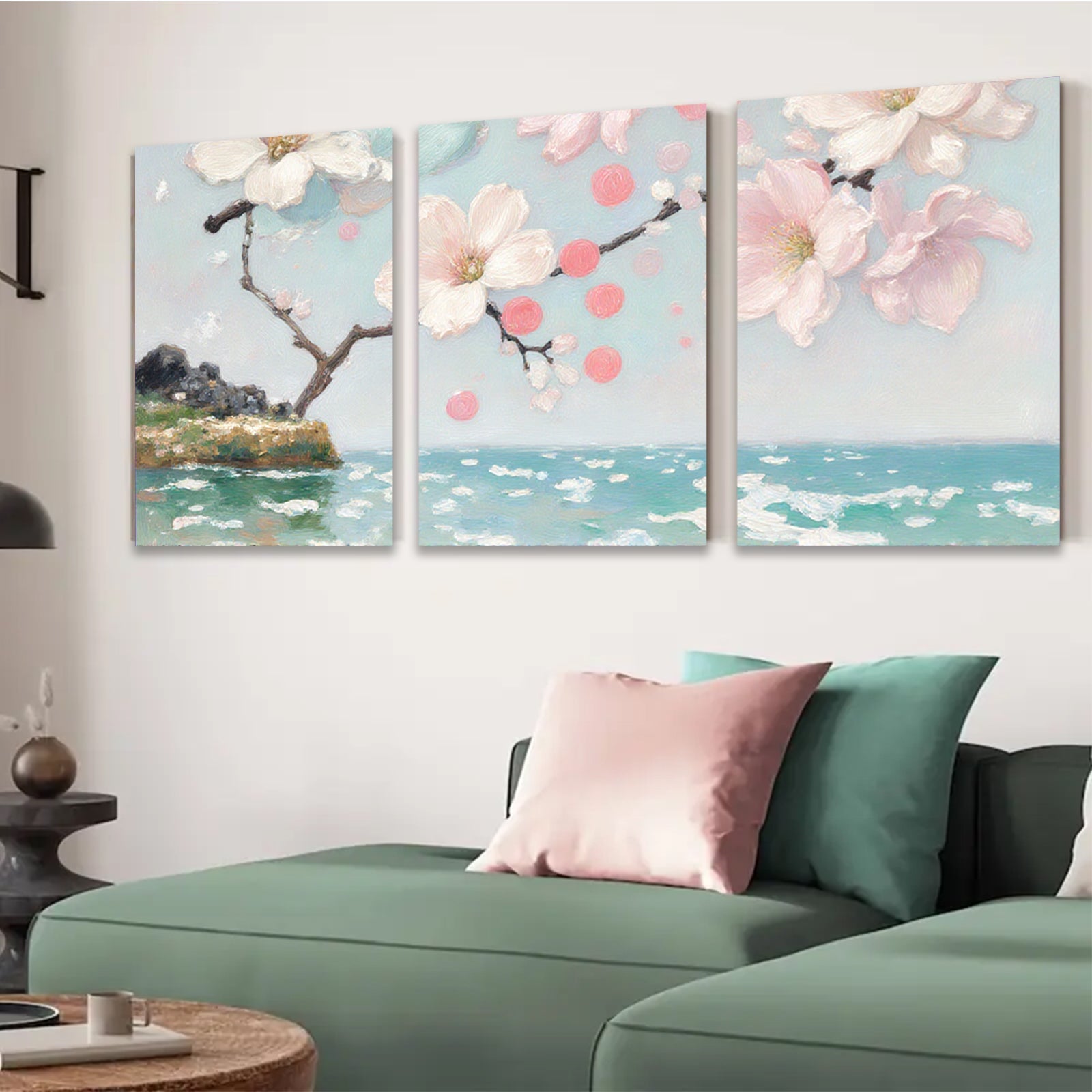 2D flat 1pc Coastal Bloom Serene Ocean Floral Canvas Wall Art for Living Room Bedroom Home Decor Farmhouse Style Modern Gallery Wrapped Ready to Hang