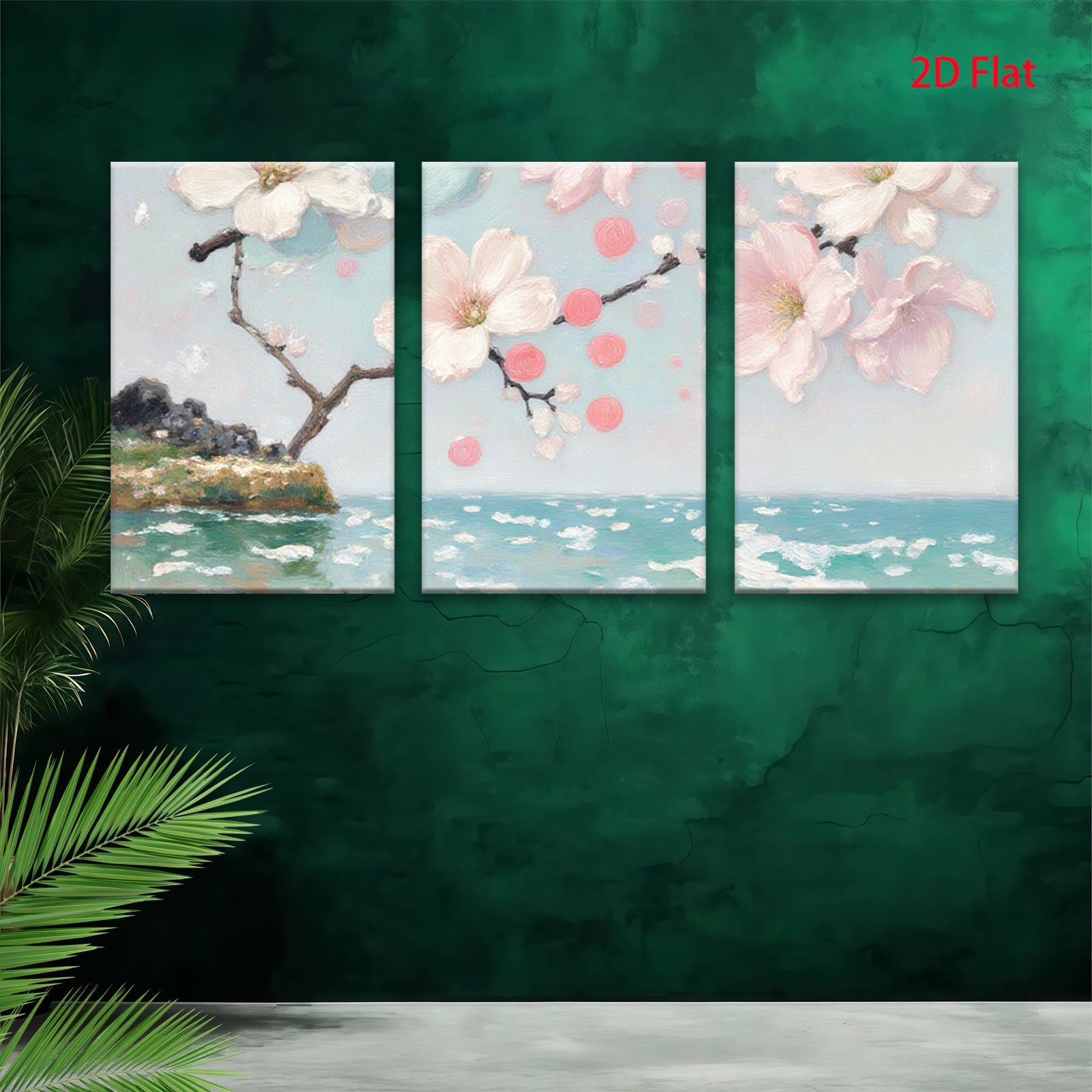 2D flat 1pc Coastal Bloom Serene Ocean Floral Canvas Wall Art for Living Room Bedroom Home Decor Farmhouse Style Modern Gallery Wrapped Ready to Hang