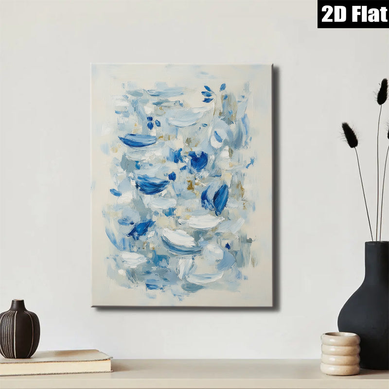 2D flat 1pc Coastal Blue Abstract Canvas Wall Art Modern Farmhouse Decor Living Room Bedroom Bathroom Gallery Wrapped Ready to Hang Minimalist