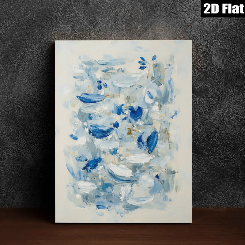 2D flat 1pc Coastal Blue Abstract Canvas Wall Art Modern Farmhouse Decor Living Room Bedroom Bathroom Gallery Wrapped Ready to Hang Minimalist