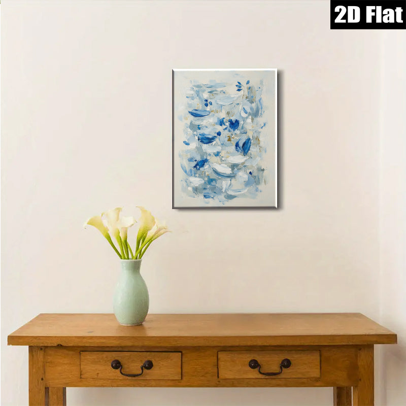 2D flat 1pc Coastal Blue Abstract Canvas Wall Art Modern Farmhouse Decor Living Room Bedroom Bathroom Gallery Wrapped Ready to Hang Minimalist