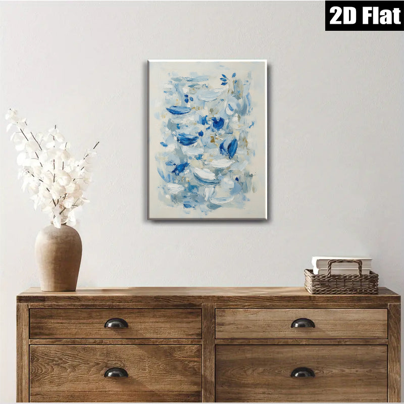 2D flat 1pc Coastal Blue Abstract Canvas Wall Art Modern Farmhouse Decor Living Room Bedroom Bathroom Gallery Wrapped Ready to Hang Minimalist
